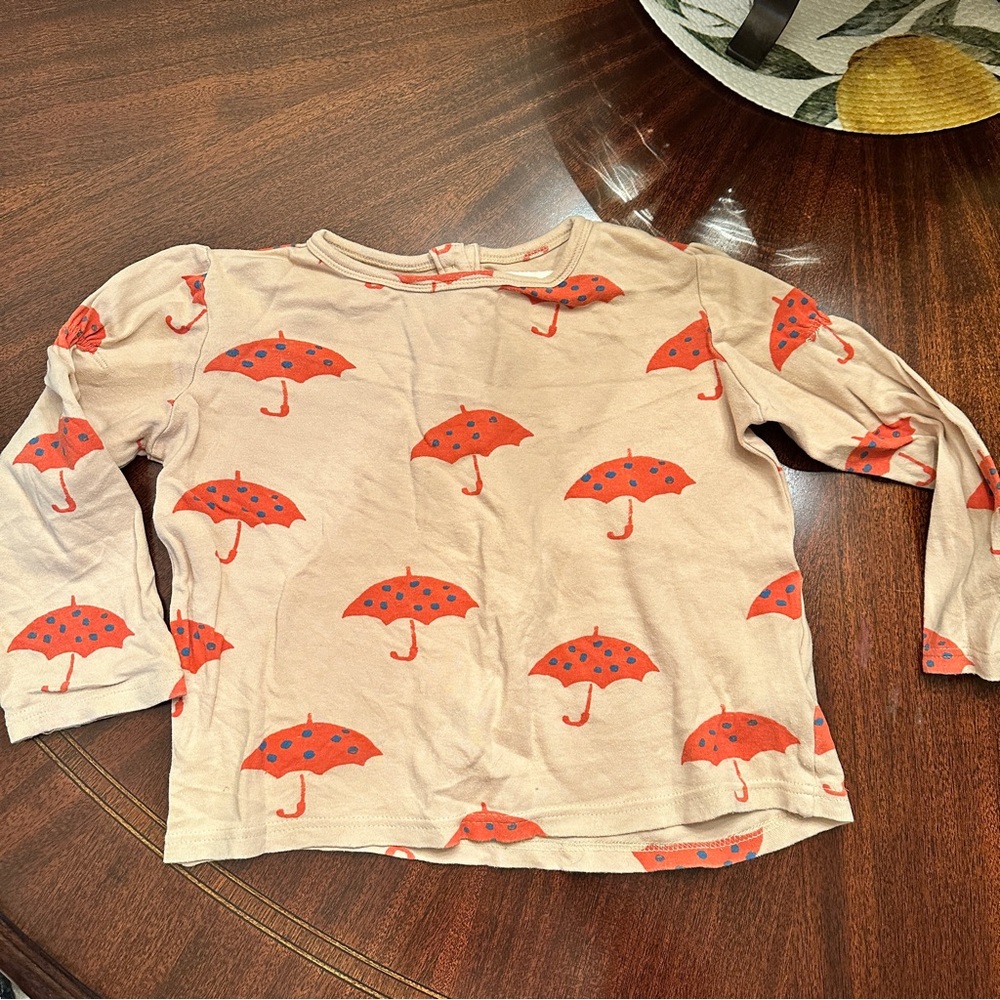 Charming Kids' Long Sleeve Umbrella Print Top - Beige and Red